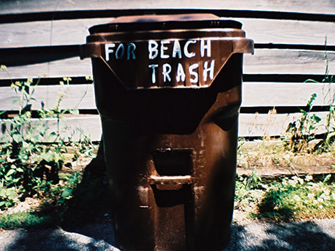 bin on beach