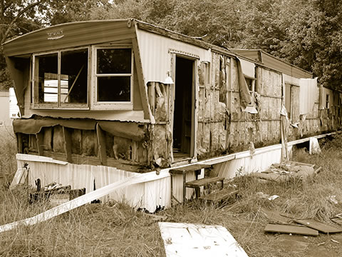 damaged mobile home