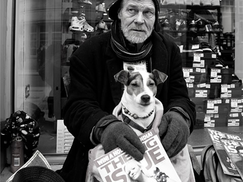 homeless man with dog