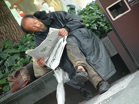 homeless man in Tokyo