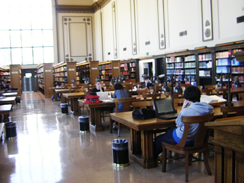 students in library