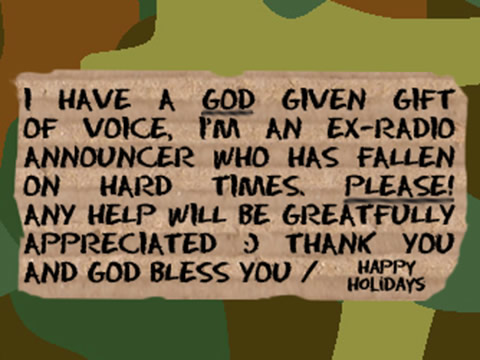 message from homeless man asking for help